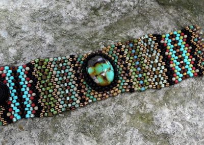 Handwoven Turquoise Cabochon Tapestry Bracelet Cuff