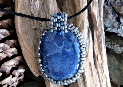 Sodalite Cabochon Pendant Necklace with Beaded Bale
